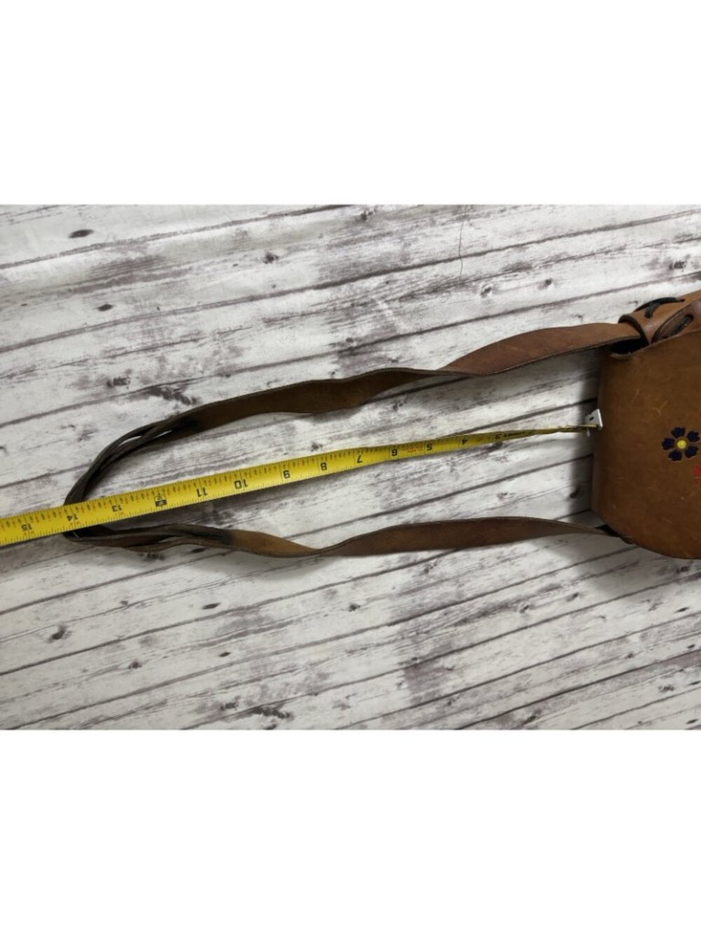 Vintage 60s 70s Hand Tooled‎ Floral Brown Leather Purse Boho Hippy Bag - Picture 14 of 14